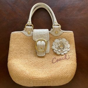 Coach straw and white bag